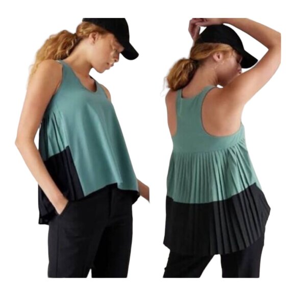 Athleta Tops - XXS - ATHLETA Swing Forward Pleated Tank Top Green Black Breathable NEW